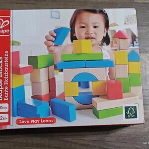 Building Blocks Hape Maple Wood 50 Piece Color Age 12 Months+ New In Box